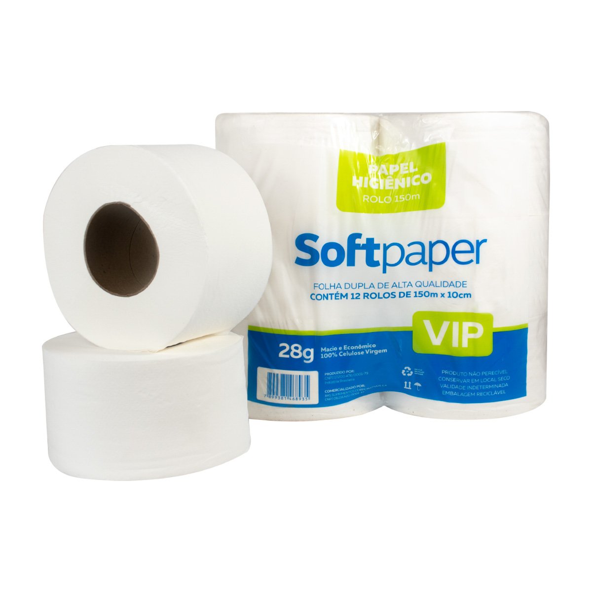 Papel Higiênico Folha Dupla 150 metros 28 g 12 unidades Softpaper Vip