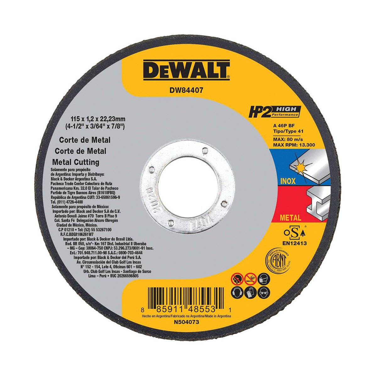 Disco Corte Dewalt Inox HP2 4 1 2 X 1 2mm X 7 8