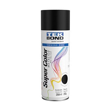 Tinta Spray Super Color Tekbond Preto Metálico 350ml 250g