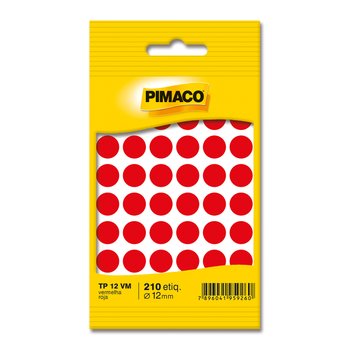 Etiqueta Adesiva Pimaco TP-12 Vermelha 12mm PCT 5fls
