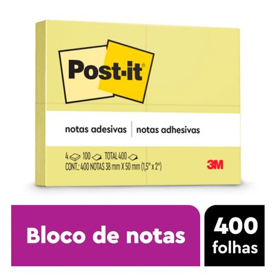 Post-it® 4 Blocos 38x50mm 100 Folhas cada Amarelo 3M