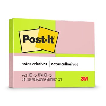 Post-it® 4 Blocos 38x50mm 100 Folhas cada 2 Cores Neon 3M