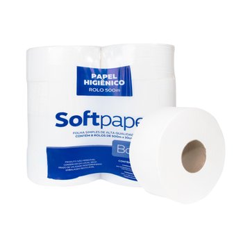 Papel Higiênico Folha Simples 500 metros 19g 8 rolos | Softpaper Basic