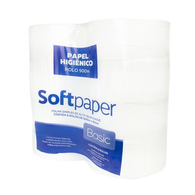 Papel Higiênico Folha Simples 500 Metros 8 Rolos 19 g | Softpaper Basic