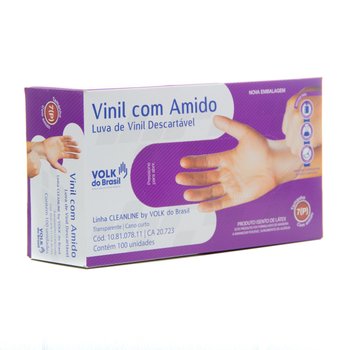 Luva Vinil Volk Descartável com Pó P CX 100UN