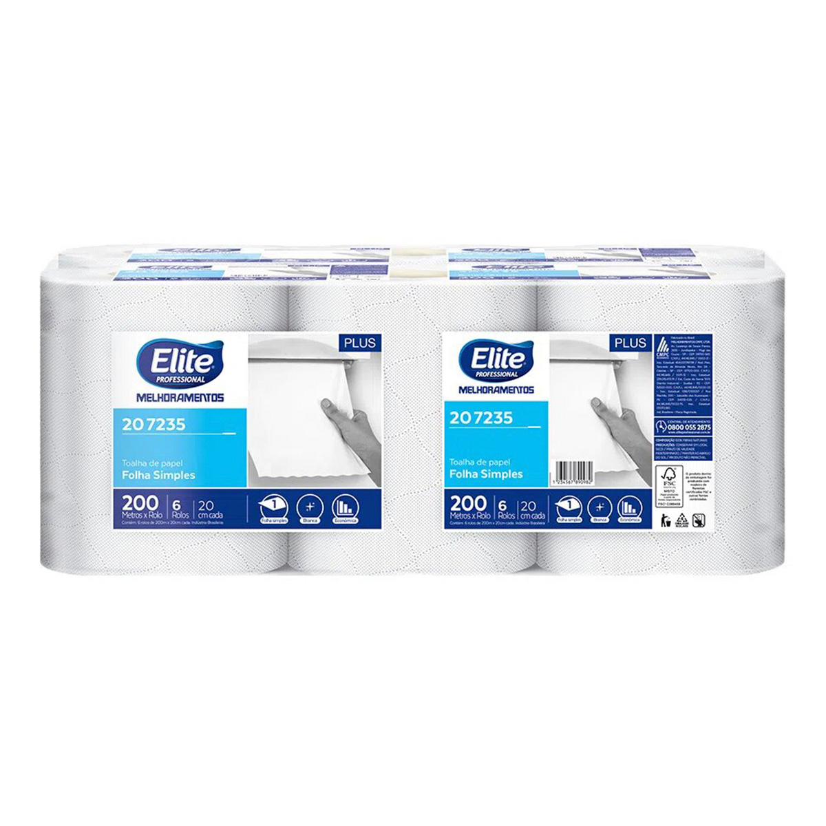 Papel Toalha Folha Simples 200 Metros 6 Bobinas 28g | Elite