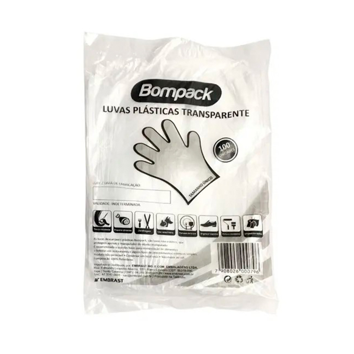 Luva Plástica Descartável PCT 100 unidades