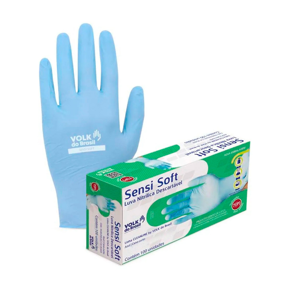 Luva de Segurança Nitrílica Descartável CX100UN Azul Sensivolk M Volk