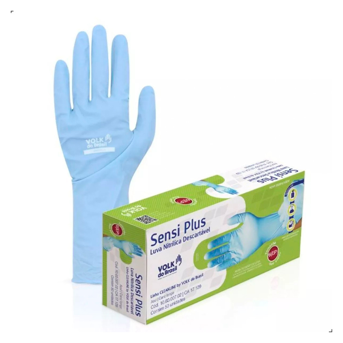 Luva de Segurança Nitrílica Descartável CX50UN Azul Sensivolk G Volk