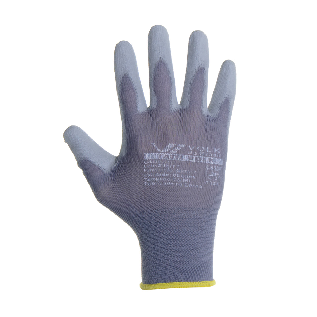 Luva de Segurança Poliamida Tátil Cinza PU Palma e Dedos Tátil M Volk