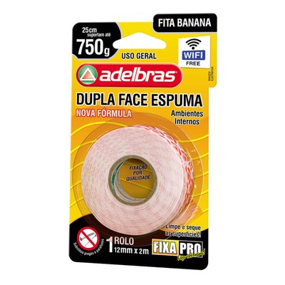 Fita Dupla Face Espuma 12 mm x 2 metros Fixa Pro | Adelbrás