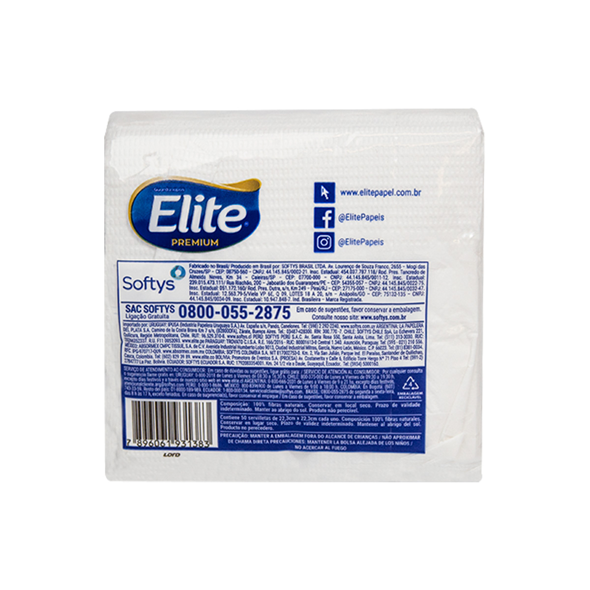 Guardanapo Folha Dupla Pequeno 22,3 cm x 22,3 cm 50 unidades | Elite