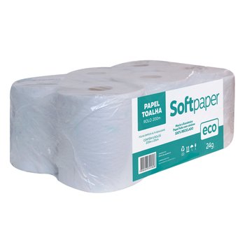 Papel Toalha Reciclado 200 Metros 6 Bobinas 24g | Softpaper Eco