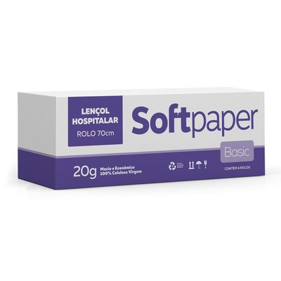 Lençol Hospitalar 70 cm x 50 metros Folha Simples 20g 6 rolos | Softpaper Basic