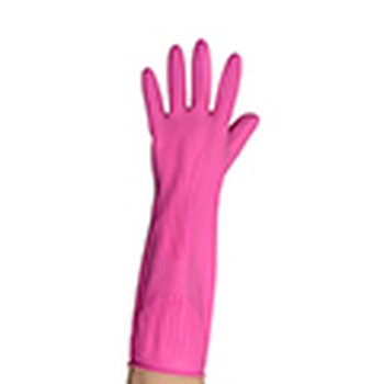 Luva Látex Volk Ranhurada Punho Longo Rosa M