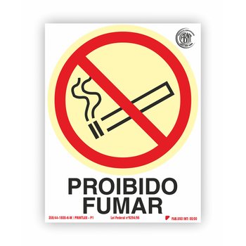 Placa Sinalização Fotoluminescente P1 Proibido Fumar
