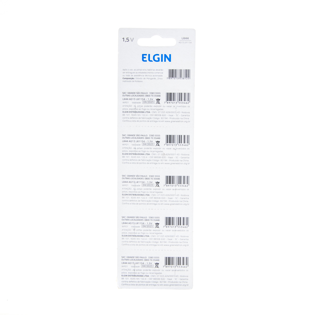 Bateria Alcalina LR44 1,5V 10 baterias | Elgin