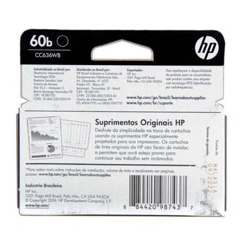 Cartucho de tinta HP 60B CC636WB Preto Original