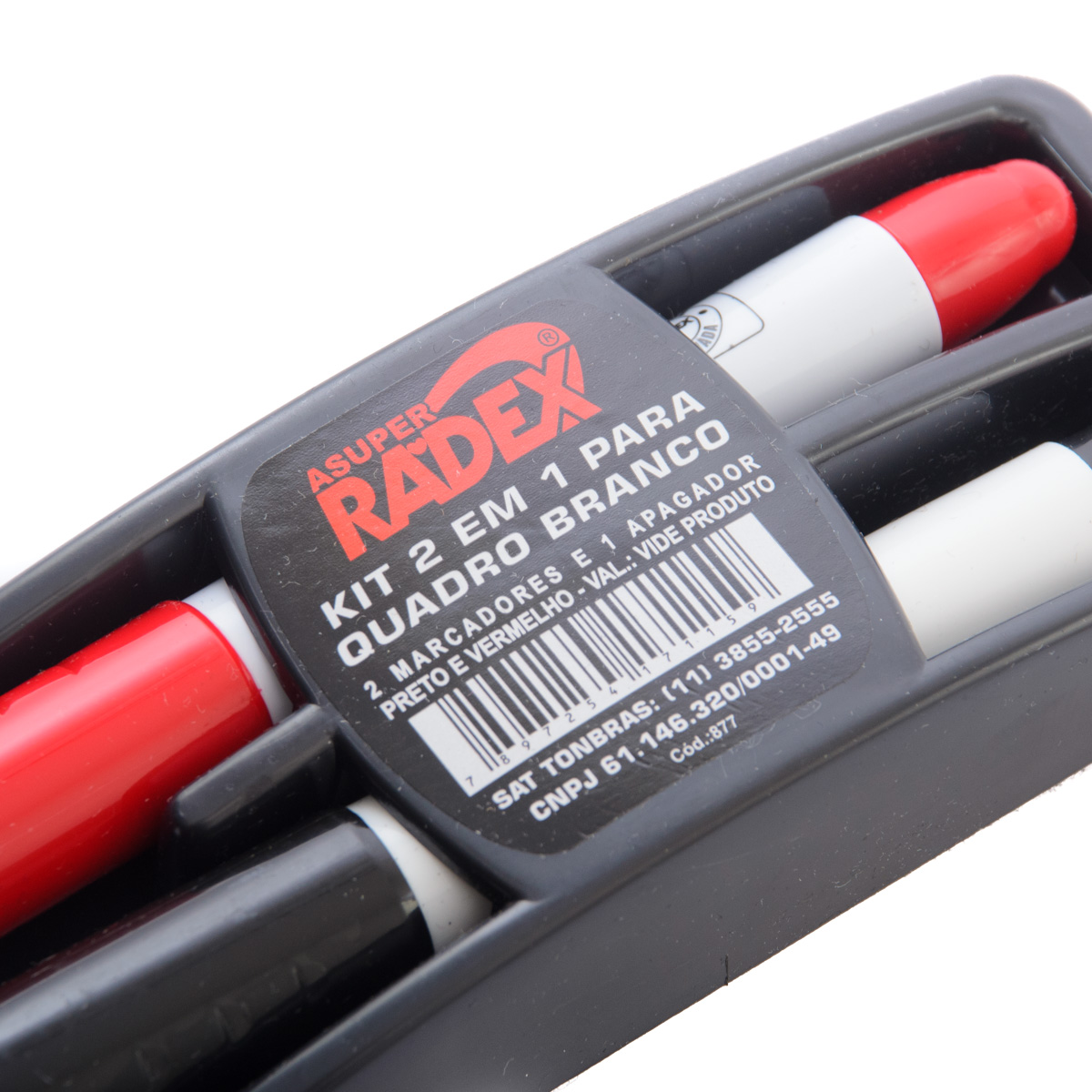 Kit com Apagador e Marcador de Quadro Branco Preto e Vermelho | Radex