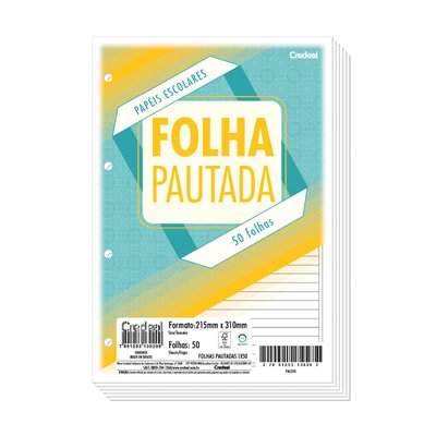 Folhas Pautadas com 4 Furos Fichário 215 mm x 310 mm 50 folhas