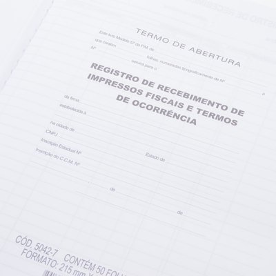 Livro Recebimento de Impressos Fiscais 50 folhas | São Domingos