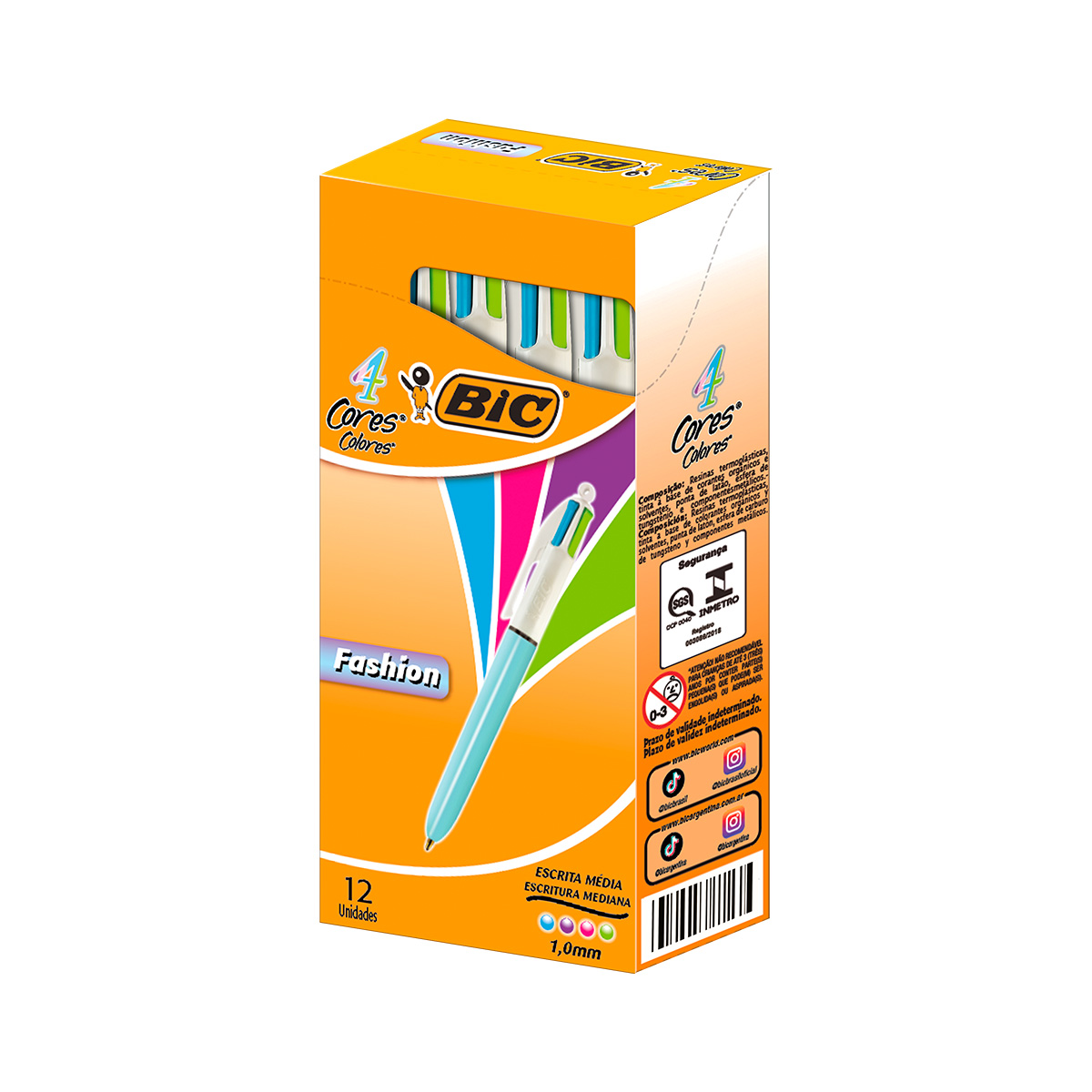 Caneta Esferográfica 4 Cores Refresh corpo Azul Turquesa Sortido - Bic