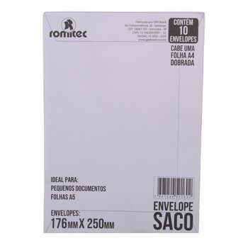 Envelope Saco Branco 176 mm x 250 mm 10 unidades | GPK