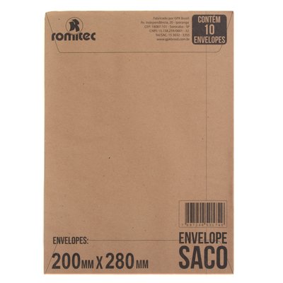 Envelope Saco Kraft 200 mm x 280 mm 10 unidades | Romitec