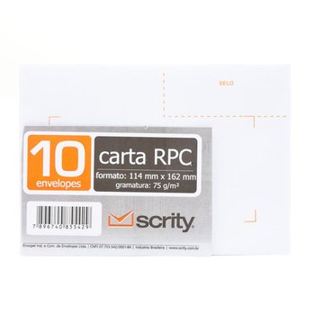 Envelope Branco com RPC 114 x 162 mm 75g 10 unidades | Scrity