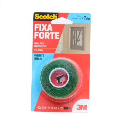 Fita Dupla Face Transparente 24 mm x 2 m | Scotch Fixa Forte 3M