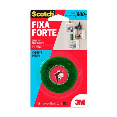 Fita Dupla Face Transparente 19 mm x 2 m | Scotch Fixa Forte 3M