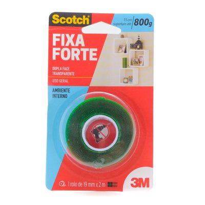 Fita Dupla Face Transparente 19 mm x 2 m | Scotch Fixa Forte 3M
