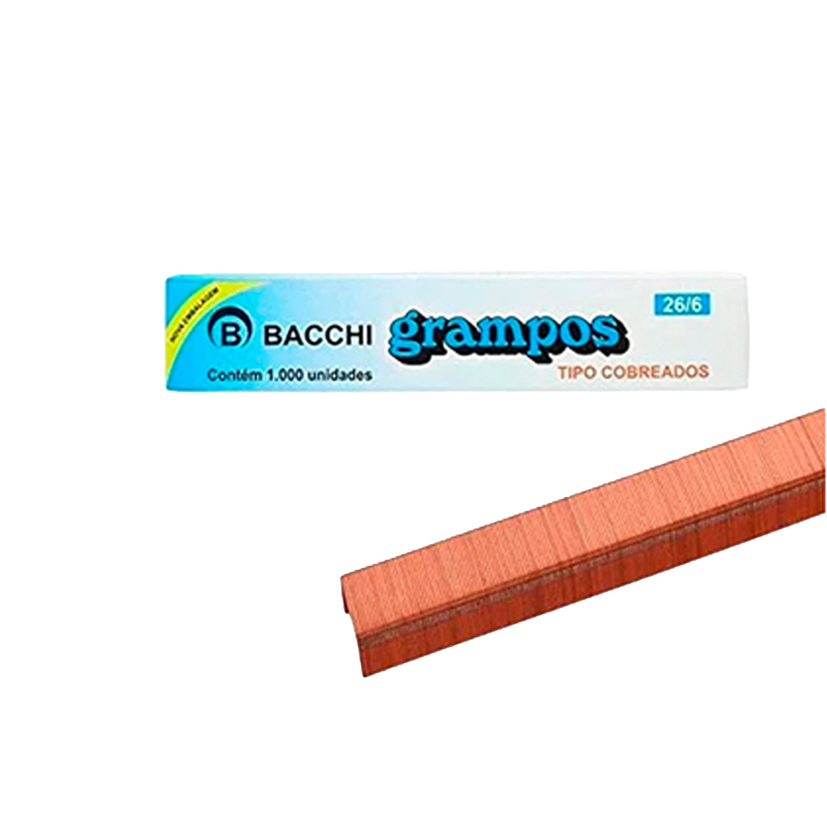 Grampos para Grampeador Cobreado 26/6 1000 unidades | Bacchi