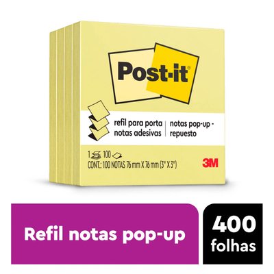Post-it® Leve + Por Menos Refil 4 Blocos 76x76mm 100 Folhas cada Amarelo 3M