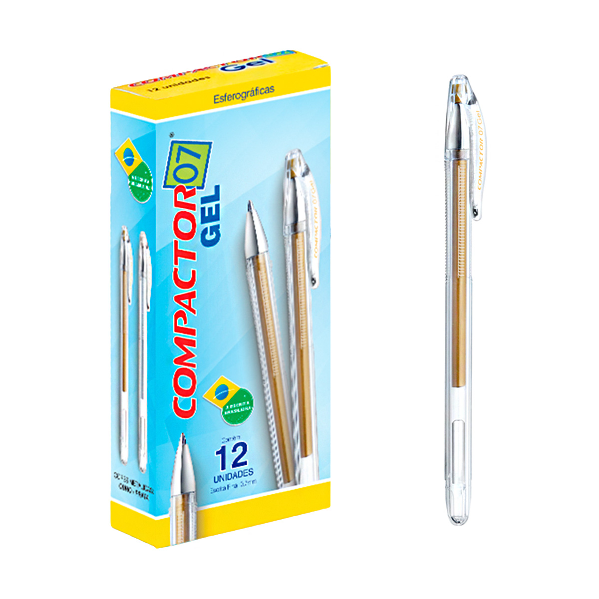 Caneta Esferográfica 0,7mm Gel Ouro Compactor  1 unid
