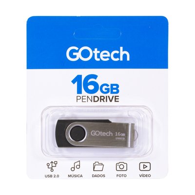 Pen drive 16GB USB 2.0 - Preto e prata GoTech