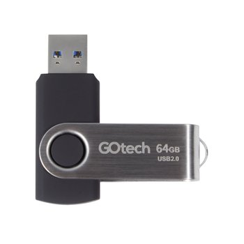 Pendrive GoTech 64GB USB 2.0 - Preto e prata