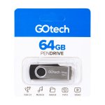 Pendrive GoTech 64GB USB 2.0 - Preto e prata