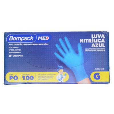 Luva Nitrílica Bompack Descartável Procedimento G CX 100UN