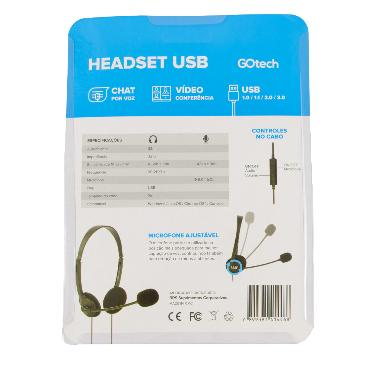 Headset USB 0H109 VOIP Biauricular Preto | Go Tech