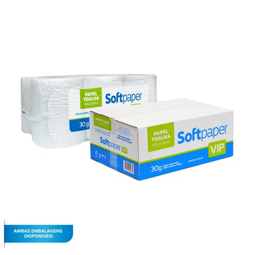 Papel Toalha Folha Simples 200 Metros 6 Bobinas 30g | Softpaper Vip