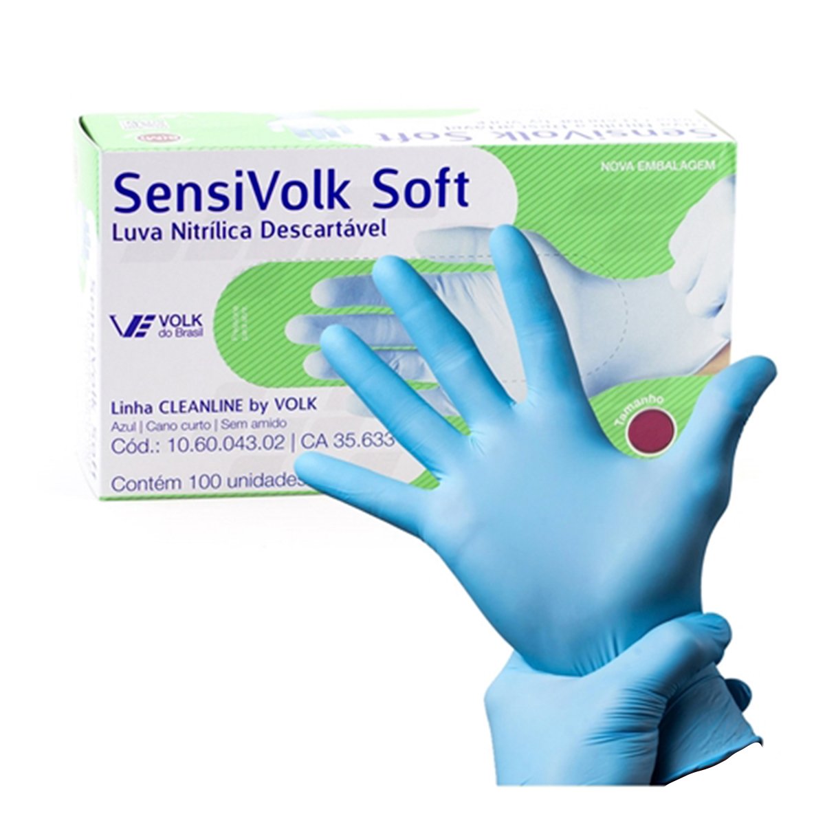 Luva Nitrílica Descartável Azul EG Caixa 100 unidades | Volk SensiSoft