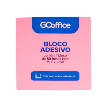 Bloco Adesivo Rosa 75 mm x 75 mm 80 folhas | Go Office