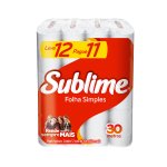 Papel Higiênico Folha Simples 30 metros 12 unidades | Sublime