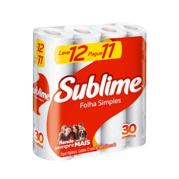 Papel Higiênico Folha Simples 30 metros 12 unidades | Sublime