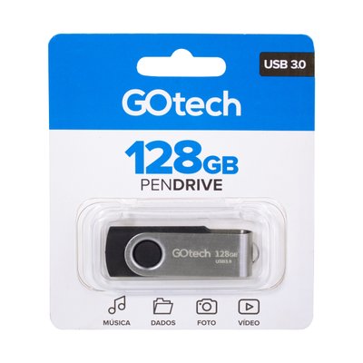 Pen Drive 128GB 3.0 Go Tech PD128G Preto