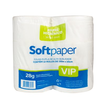Papel Higiênico Folha Dupla 150 metros 28 g | 12 unidades | Softpaper Vip