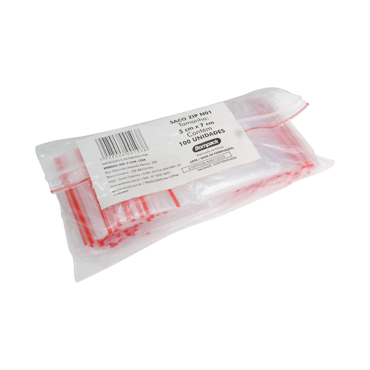 Saco Plástico Zip Número 1 5 cm x 7 cm 100 unidades