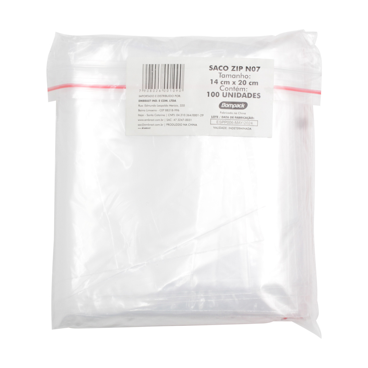 Saco Plástico Zip Nº 7 14 x 20 cm 100 unidades