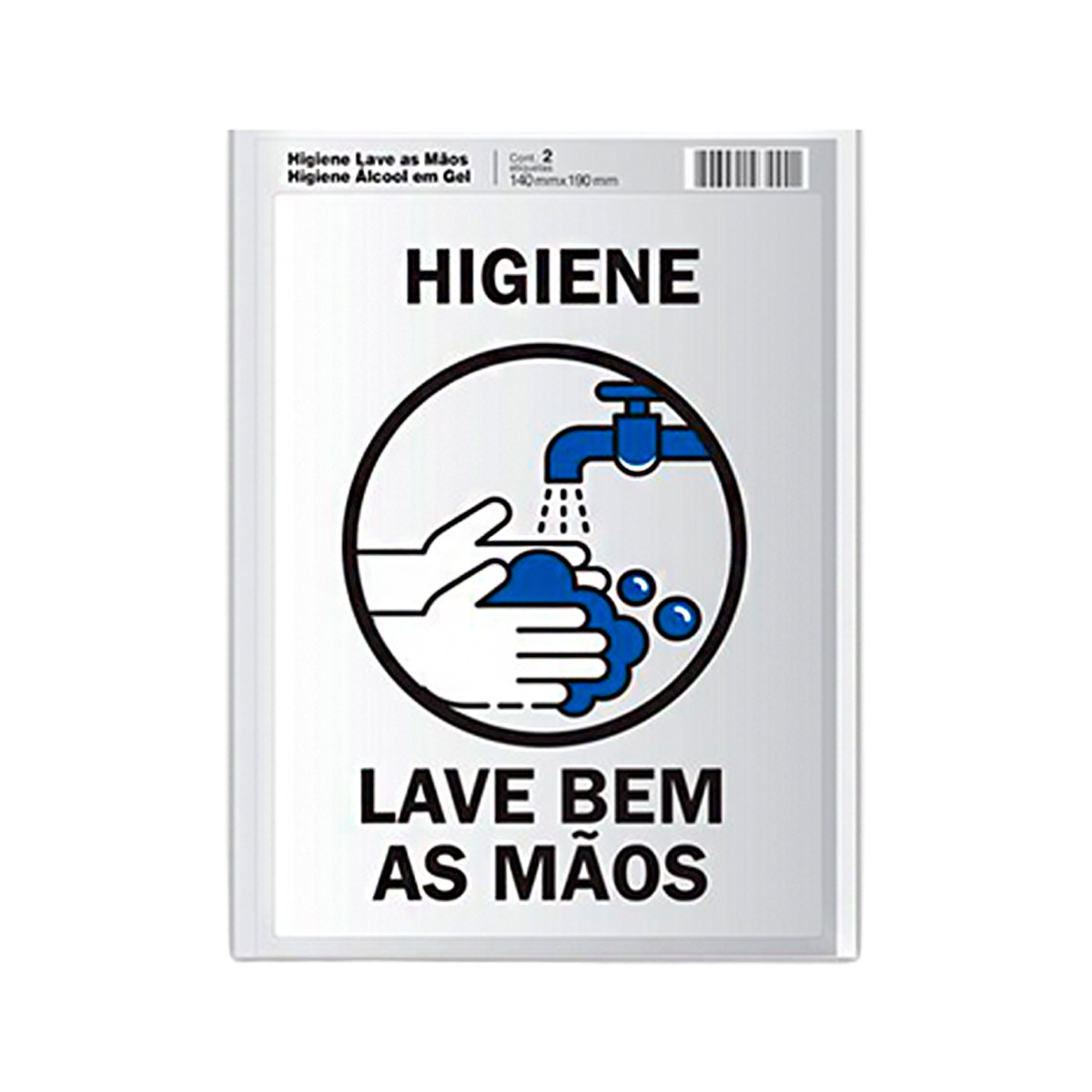 Placa de Sinalização Adesiva Lave as Mãos 14 cm x 19 cm 2 unidades